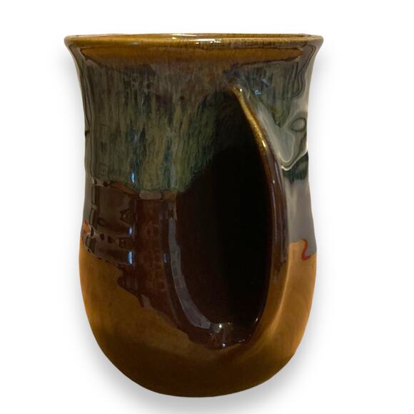 Hand Thrown Clay Blue Tan Brown Glazed Hand Warmer Tea Cup Coffee Mug Fall - Picture 9 of 15